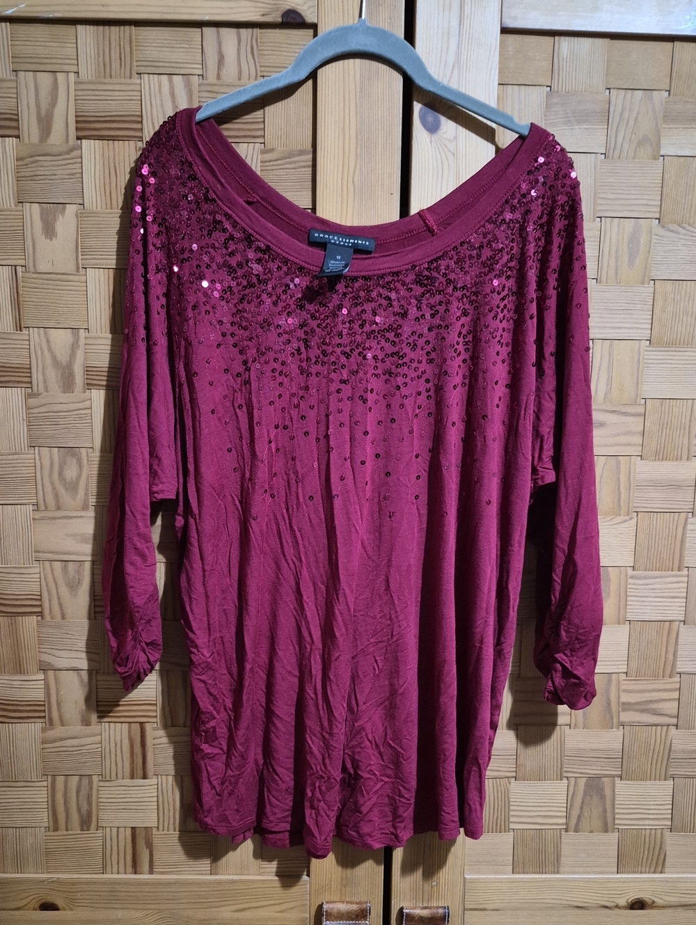 Grace Elements Wine Sequin Scoop-Neck Women's Top